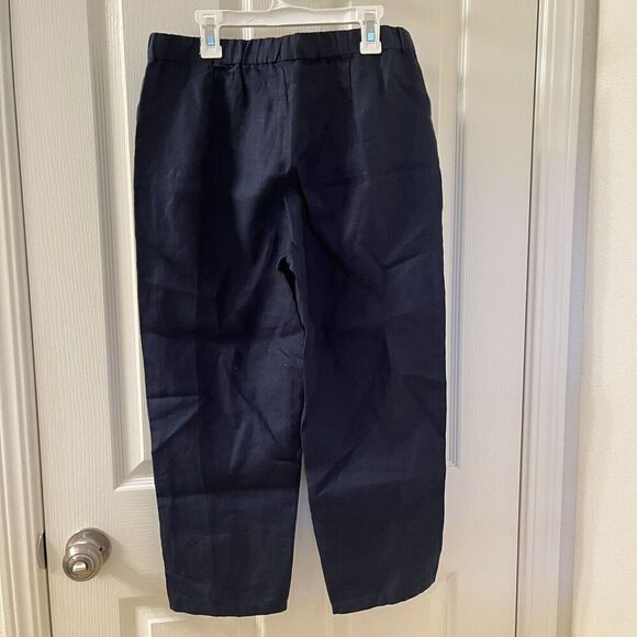 J. Jill Love Linen Cropped Pants Pockets Elastic Waist Navy Blue Womens XS NWT - Picture 8 of 10